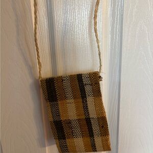 Woven Plaid Crossbody Bag in Mustard and Brown